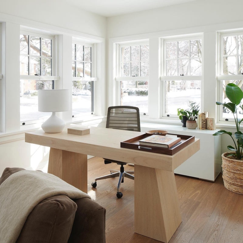 Executive Desk with Bleached Wood Finish and Light Wood Study