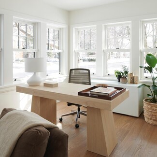 Executive Desk with Bleached Wood Finish and Light Wood Study