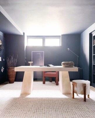 Executive Desk with Hair on Hide Stool and Home Library Setup