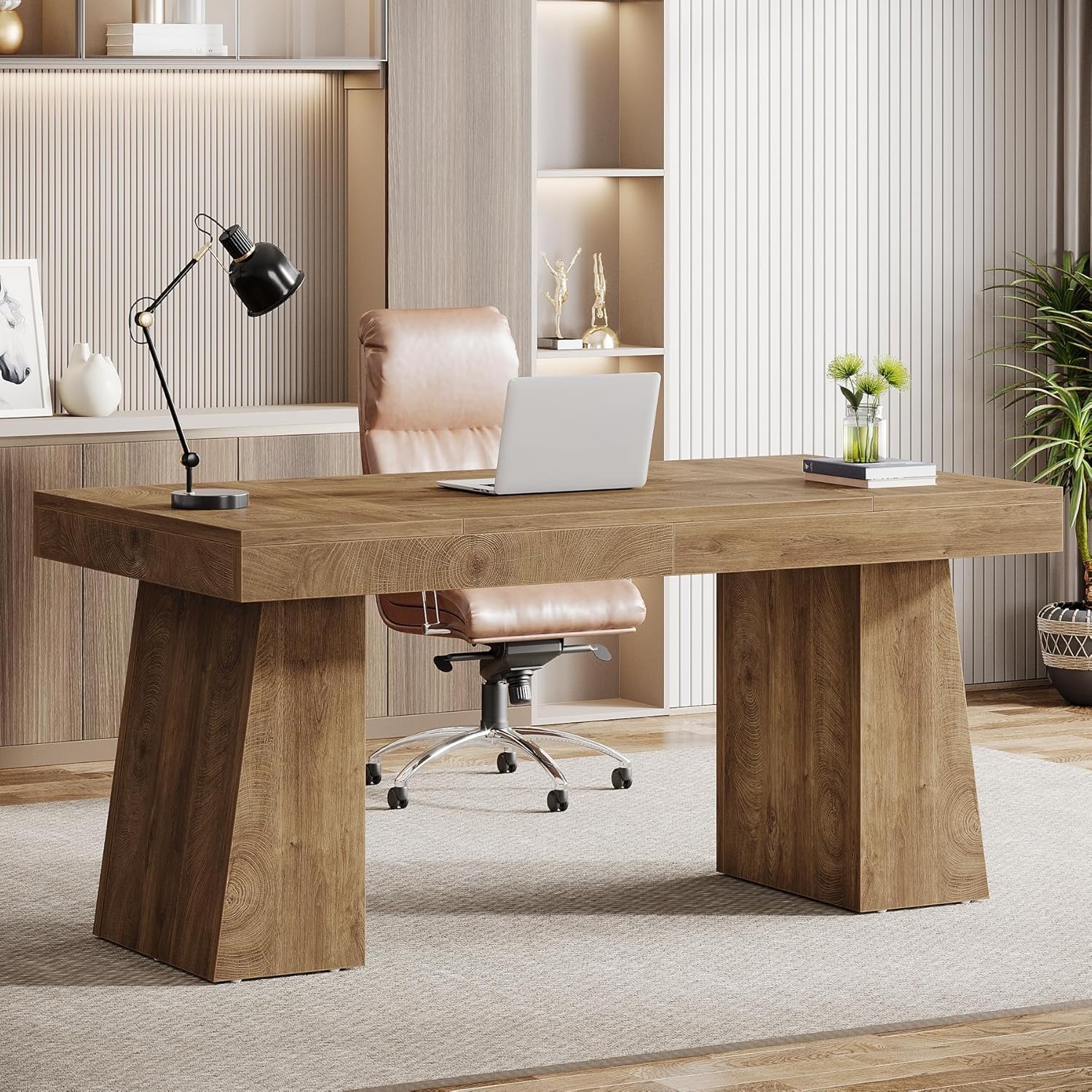 Executive Desk with Tapered Block Legs and Computer Workstation