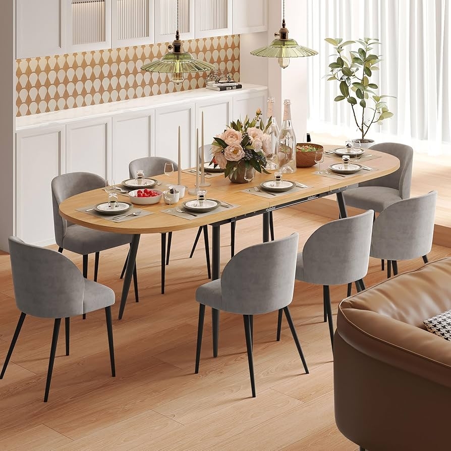 Extendable Dining Table With Splayed Metal Legs Gray