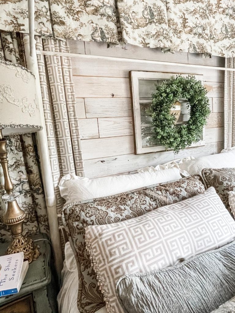 Farmhouse Bedroom Mixed Textile Reclaimed Window Decor
