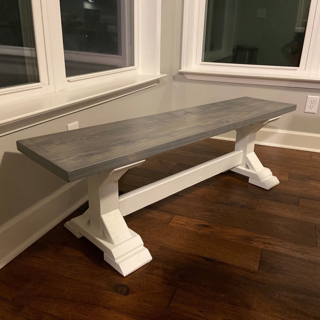Farmhouse Bench: Weathered Gray Wood Bench with Tiered Feet