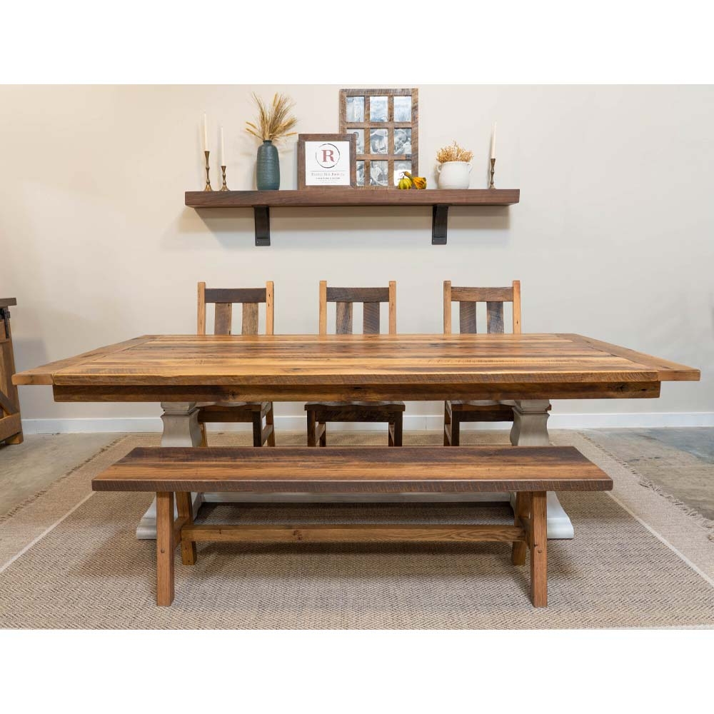 Farmhouse Dining Table: Breadboard End Dining Table with Bench