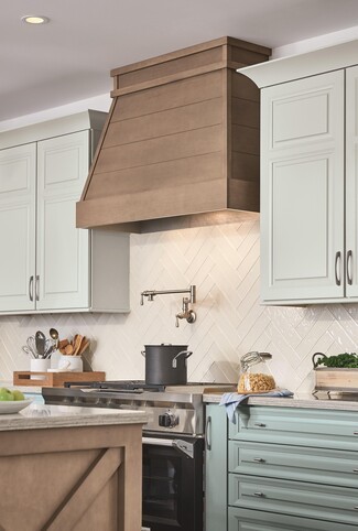 Farmhouse Range Hood Shiplap Panels Wood Toned Hood