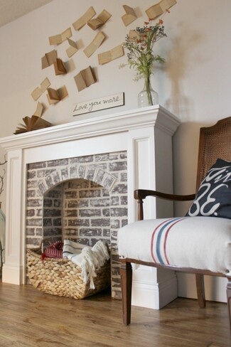 Faux Fireplace Arched Firebox with Vintage Book Wall Art Decor