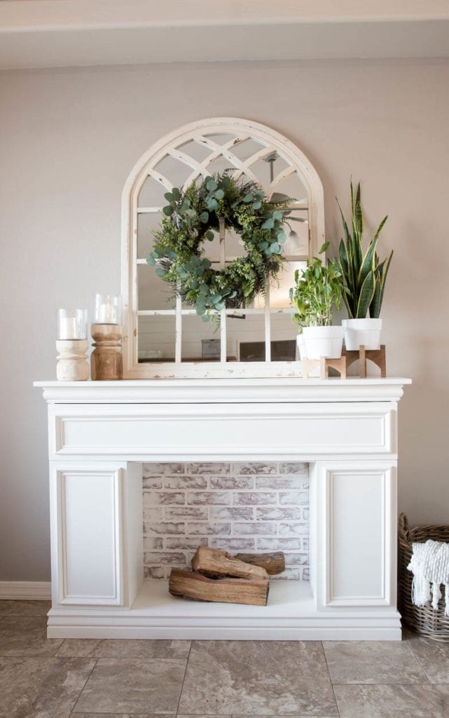 Faux Fireplace Hidden Storage Whitewashed Brick Interior Nook