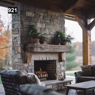 Fireplace Mantel: Reclaimed Wood Beam Stacked Fieldstone Design