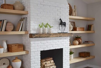 Fireplace Surround Whitewashed Alcove Floating Shelves Styling