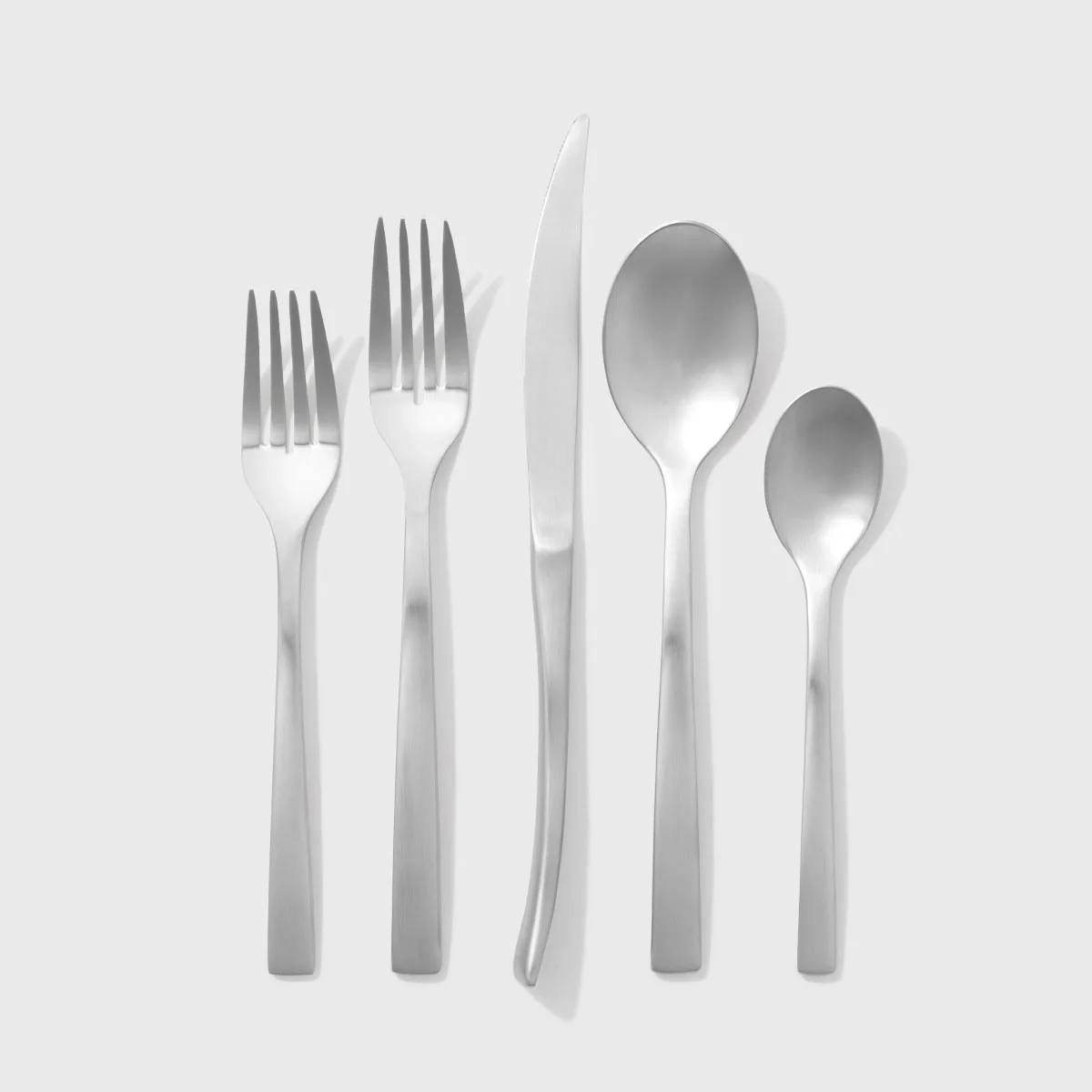Flatware Set Brushed Matte Silver and Curved Knife Handle