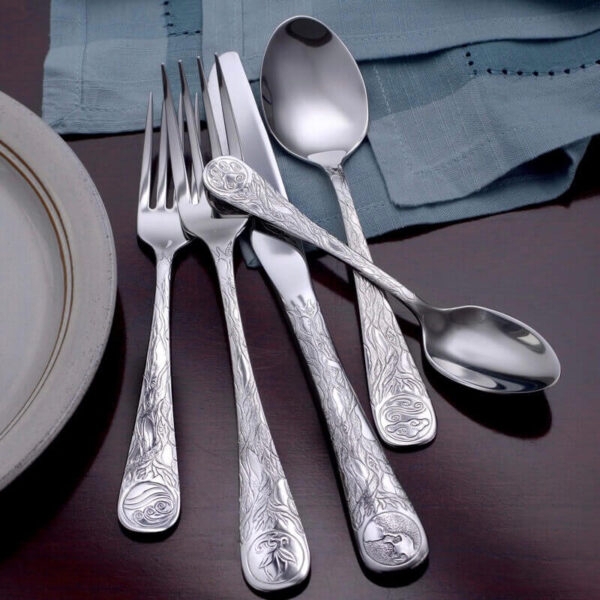 Flatware Set Embossed Handles and Nature Inspired Motifs