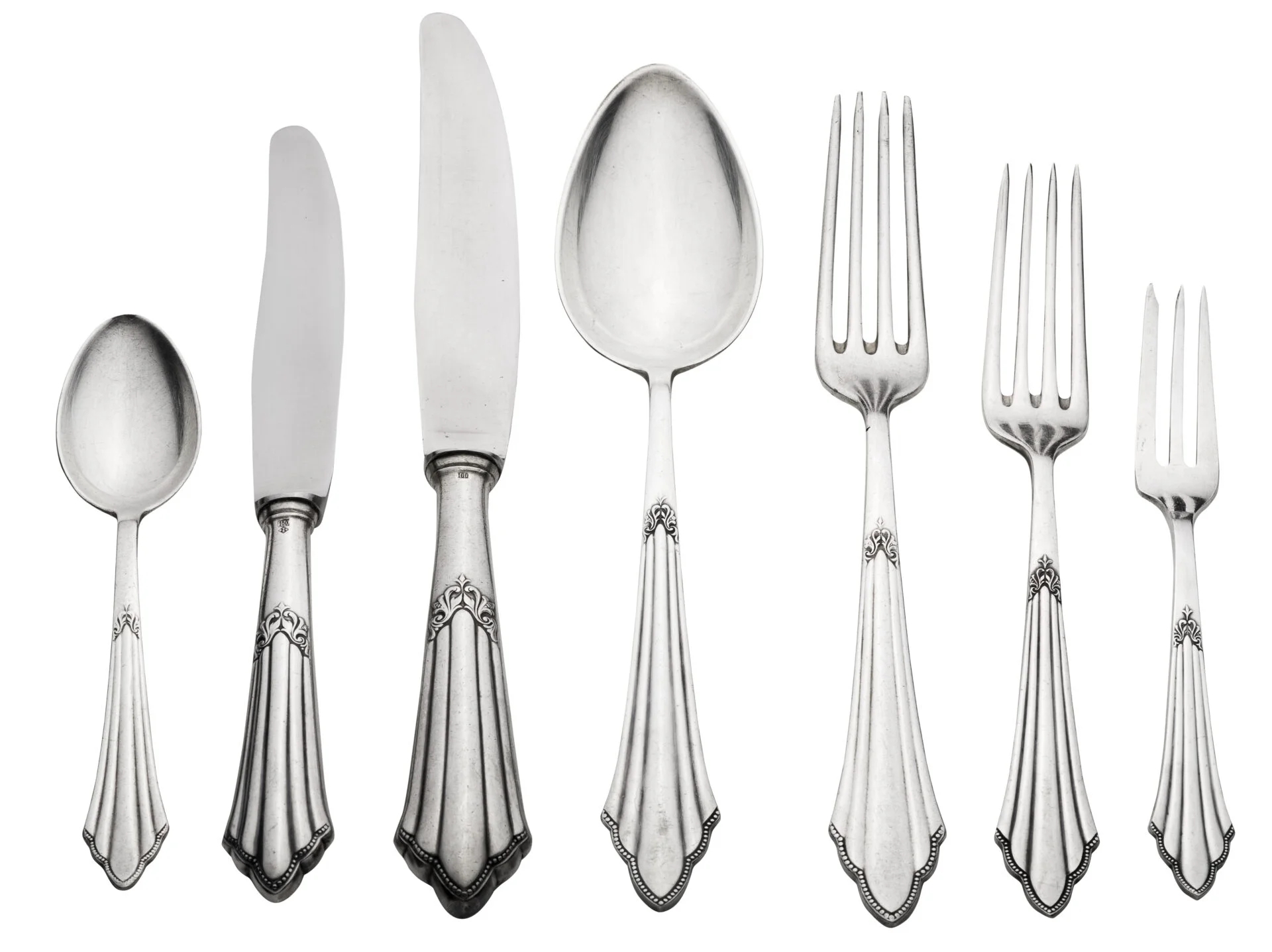 Flatware Set Fluted Handles with Decorative Scrollwork