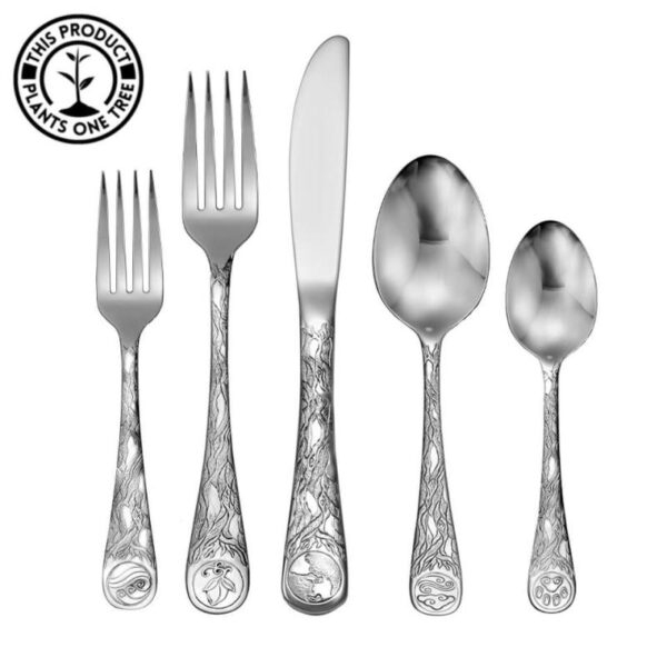 Flatware Set Tree Bark Handles and Elemental Medallions