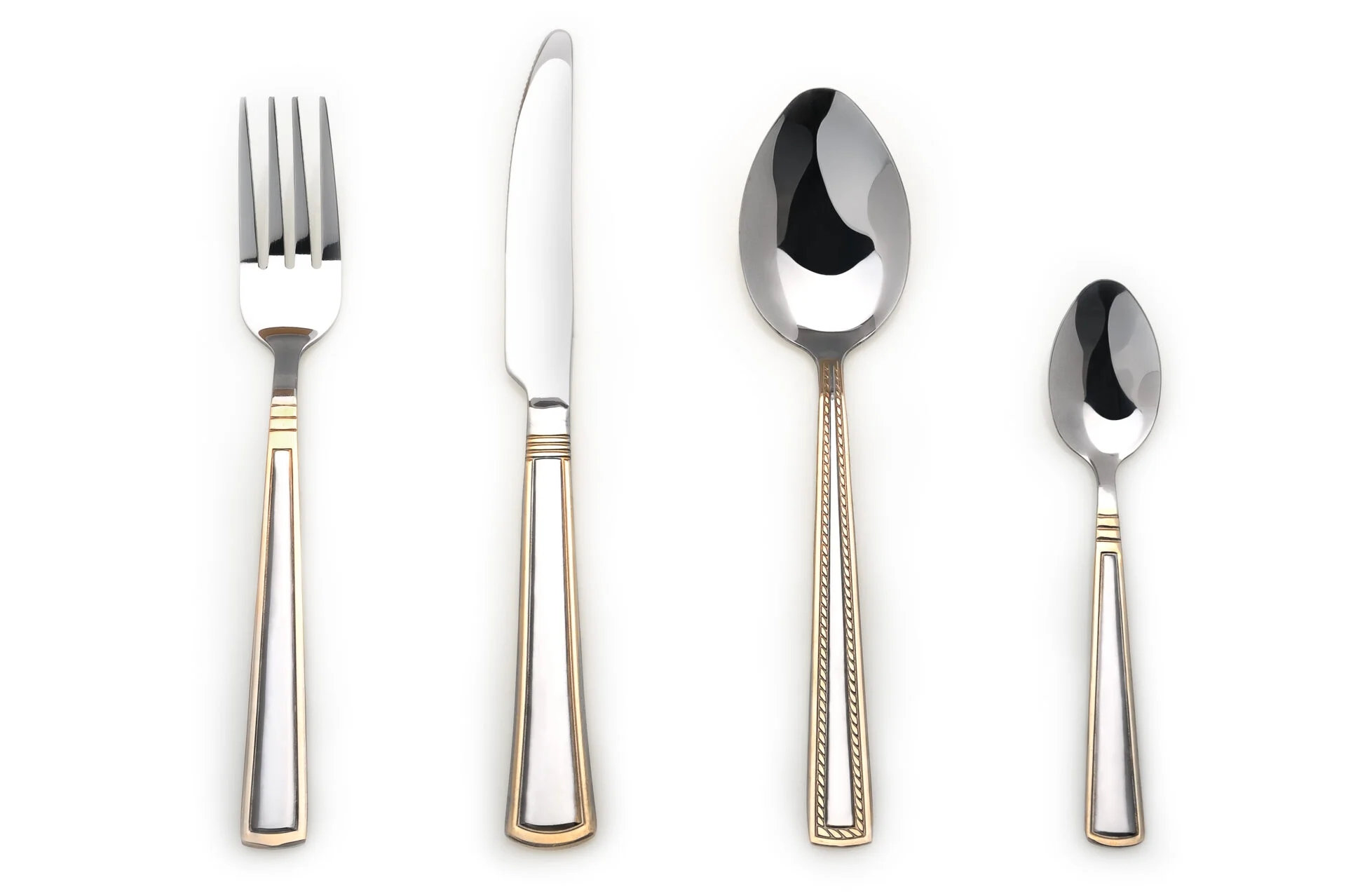 Flatware Set White Inlay Handles and Gold Metallic Trim