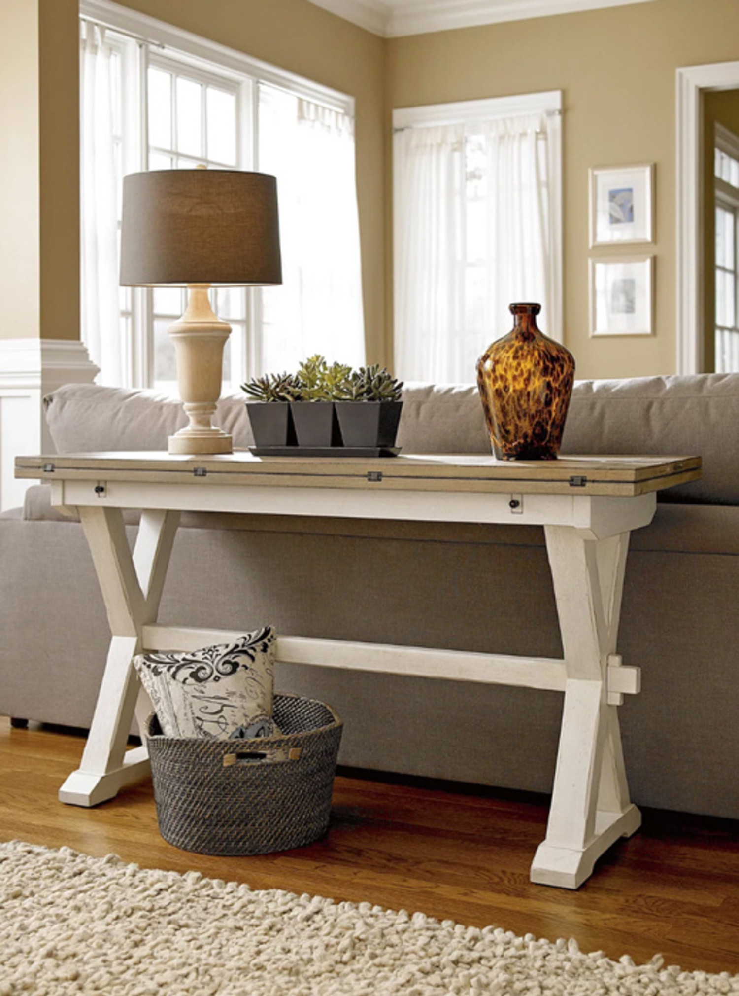 Flip Top Dining Table Two Tone X-Frame Trestle Base