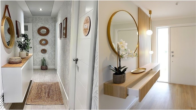 Floating Console with Slat Accent Wall and Modern Entryway Ideas