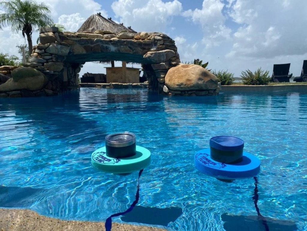 Floating Drink Holder Tethered Stability Foam Disc Pool Entertaining