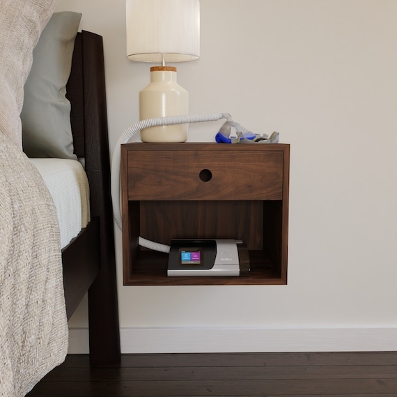 Floating Nightstand with Circular Pull Wood Side Table