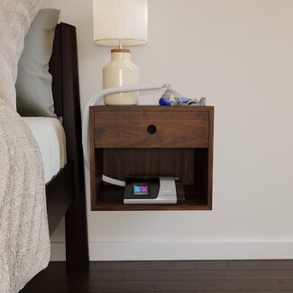 Floating Nightstand with Circular Pull Wood Side Table