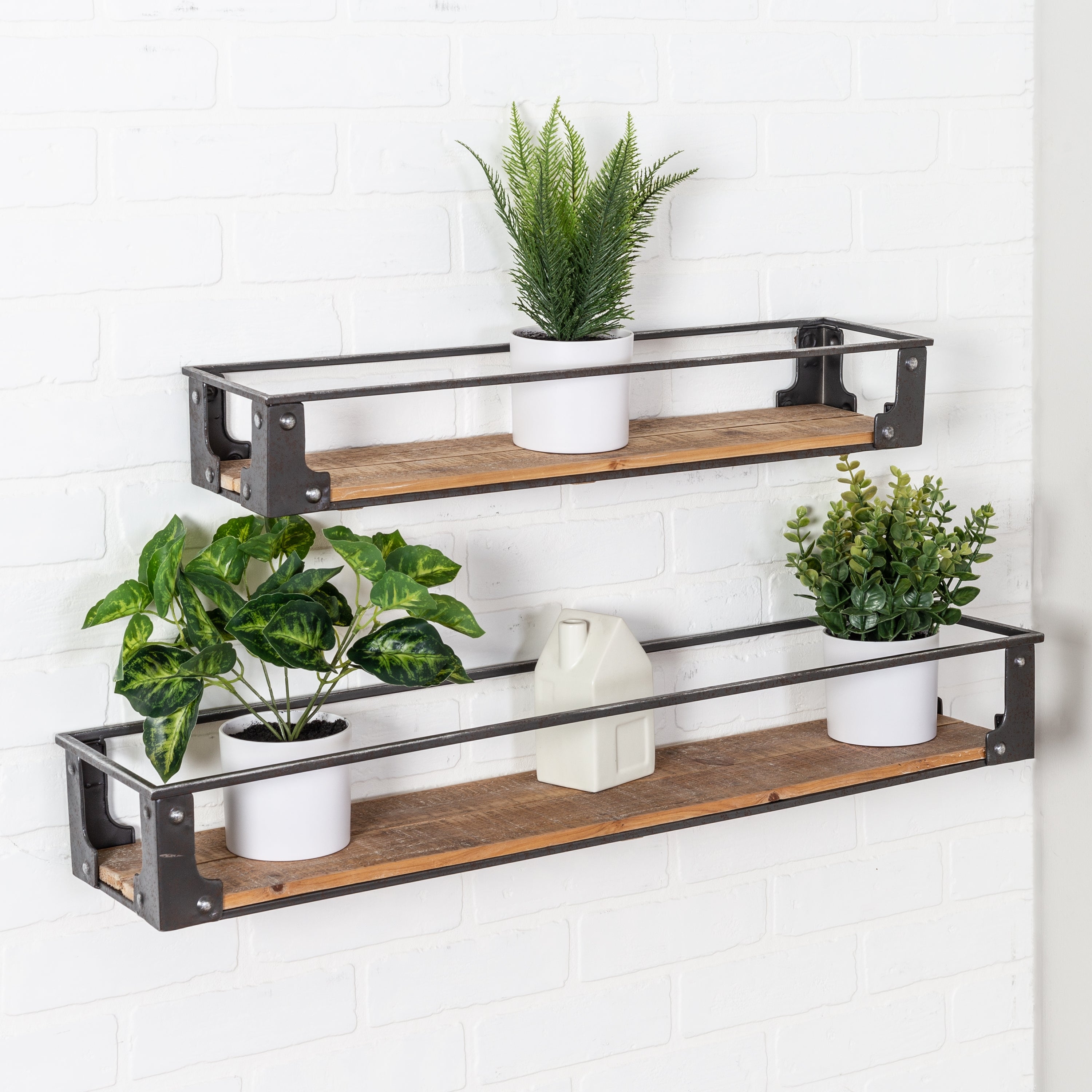 Floating Shelves Integrated Guardrail Black Metal Wall Shelving