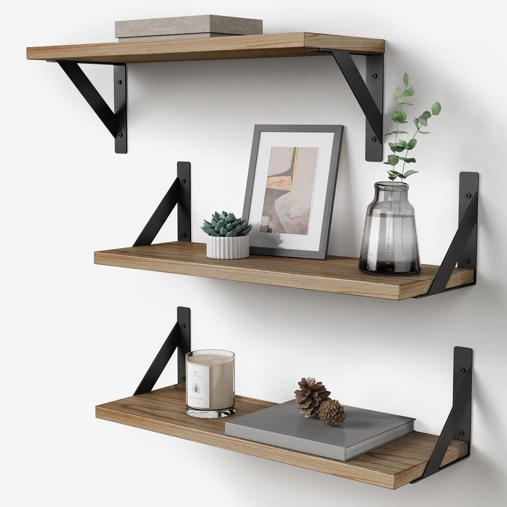 Floating Shelves Triangular Brackets Light Wood Set