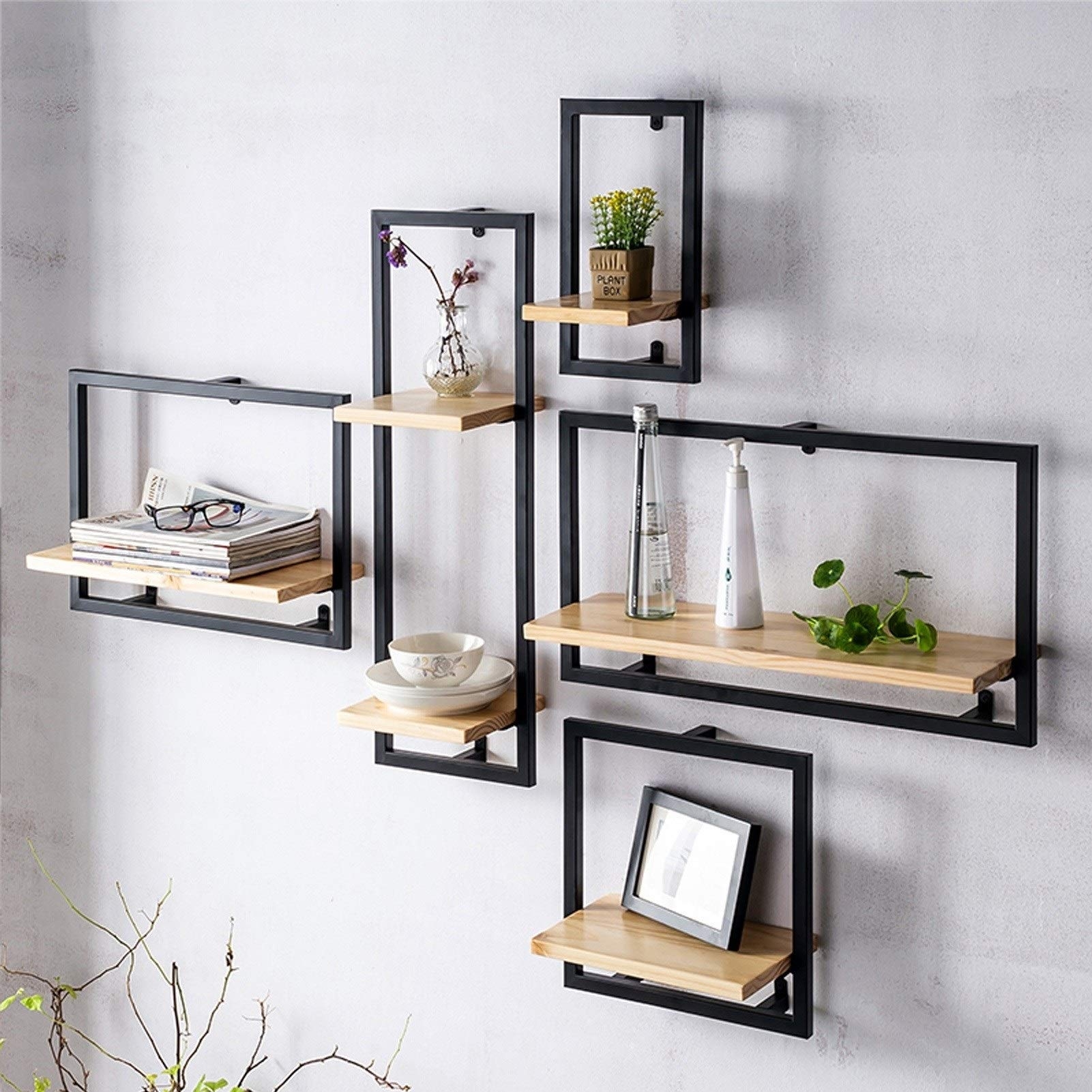 Floating Wall Shelves Geometric Shelving Set Black Metal