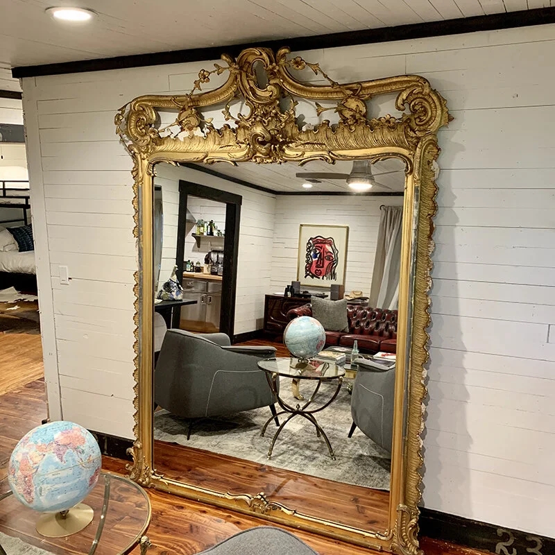 Floor Mirror Oversized Gold Frame Scrolled Crest Gilt