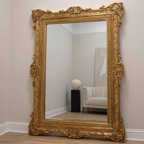 Floor Mirror Oversized Scale Scrolling Antique Gold Frame