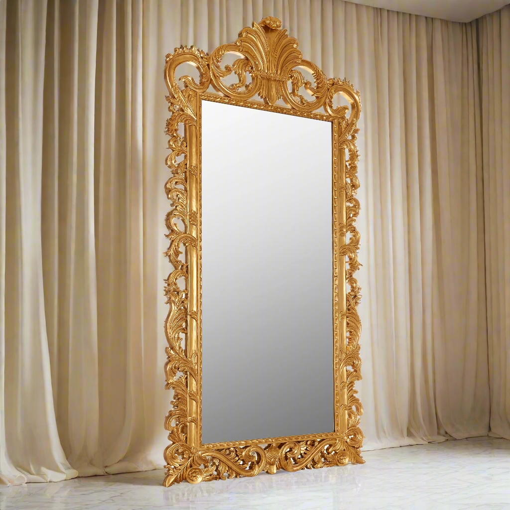 Floor Mirror Scrolling Acanthus Leaves Polished Full Length