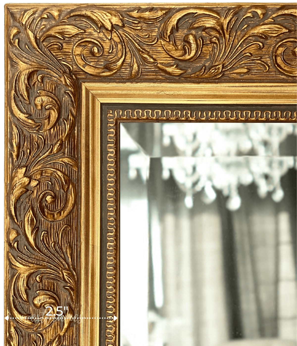 Floor Mirror with Ornate Scrollwork and Antique Gold Mirror Accents