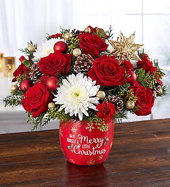 Floral Arrangement: Holiday Typography Pot with Gold Star Topper