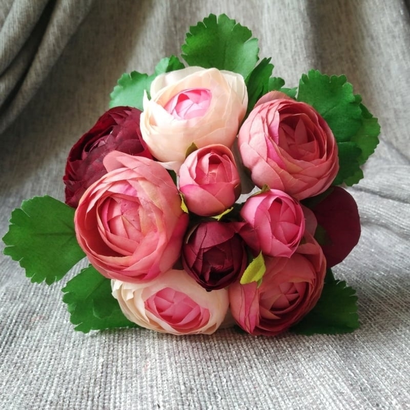 Floral Arrangement with Burgundy Accents and Silk Camellia