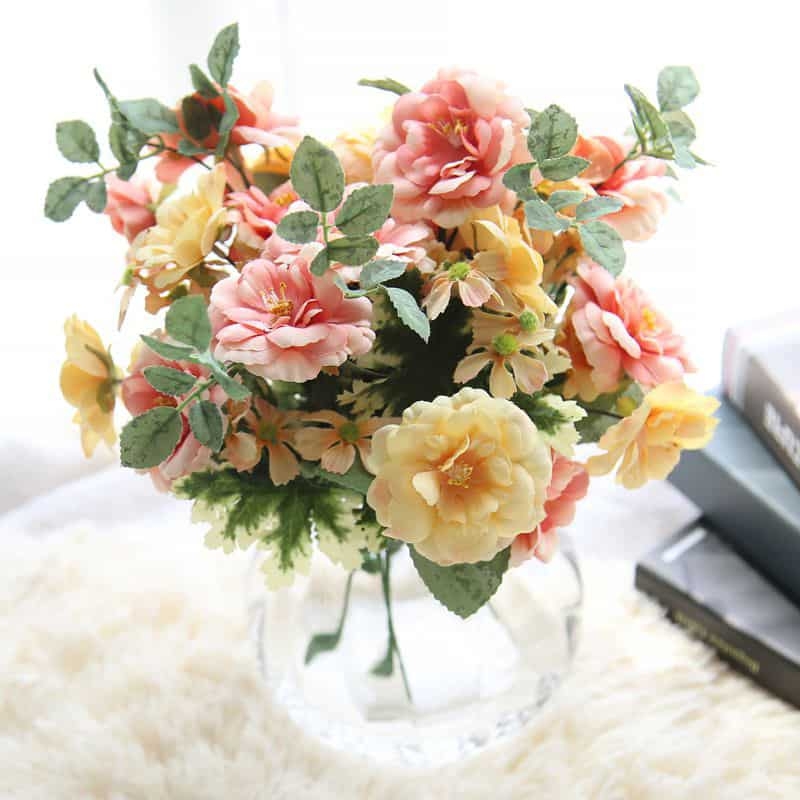 Flower Bouquet with Apricot Floral Tones and Spring Decor