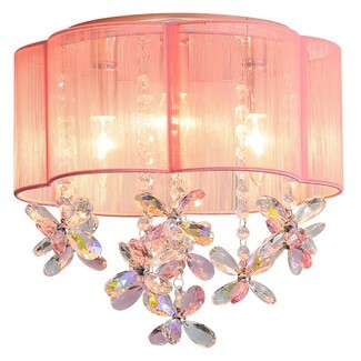 Flush Mount Chandelier: Pink Scalloped Shade Floral Light