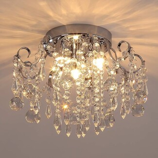 Flush Mount Chandelier: Polished Chrome Raindrop Crystals