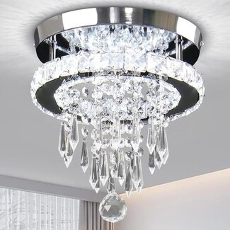 Flush Mount Chandelier: Tiered Crystal Pendants Chrome Plate