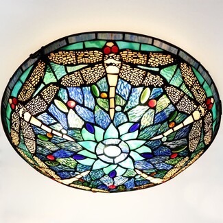 Flush Mount Light featuring Dragonfly Stained Glass Motif