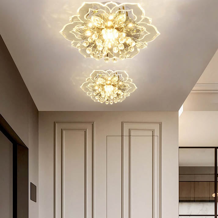 Flush Mount Light Tiered Petals with Crystal Beads Cluster
