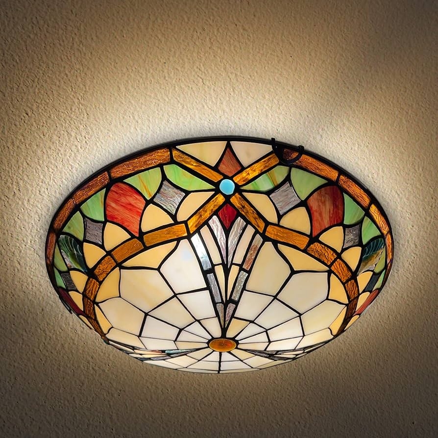 Flush Mount Light with Radiating Geometric Mosaic Pattern