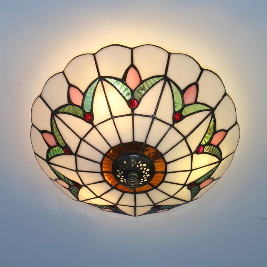 Flush Mount Light with Scalloped Edge and Red Accents