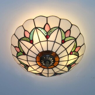 Flush Mount Light with Scalloped Edge and Red Accents