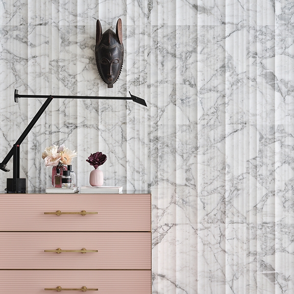 Fluted Wall Panel Textured Marble with Reeded Dresser
