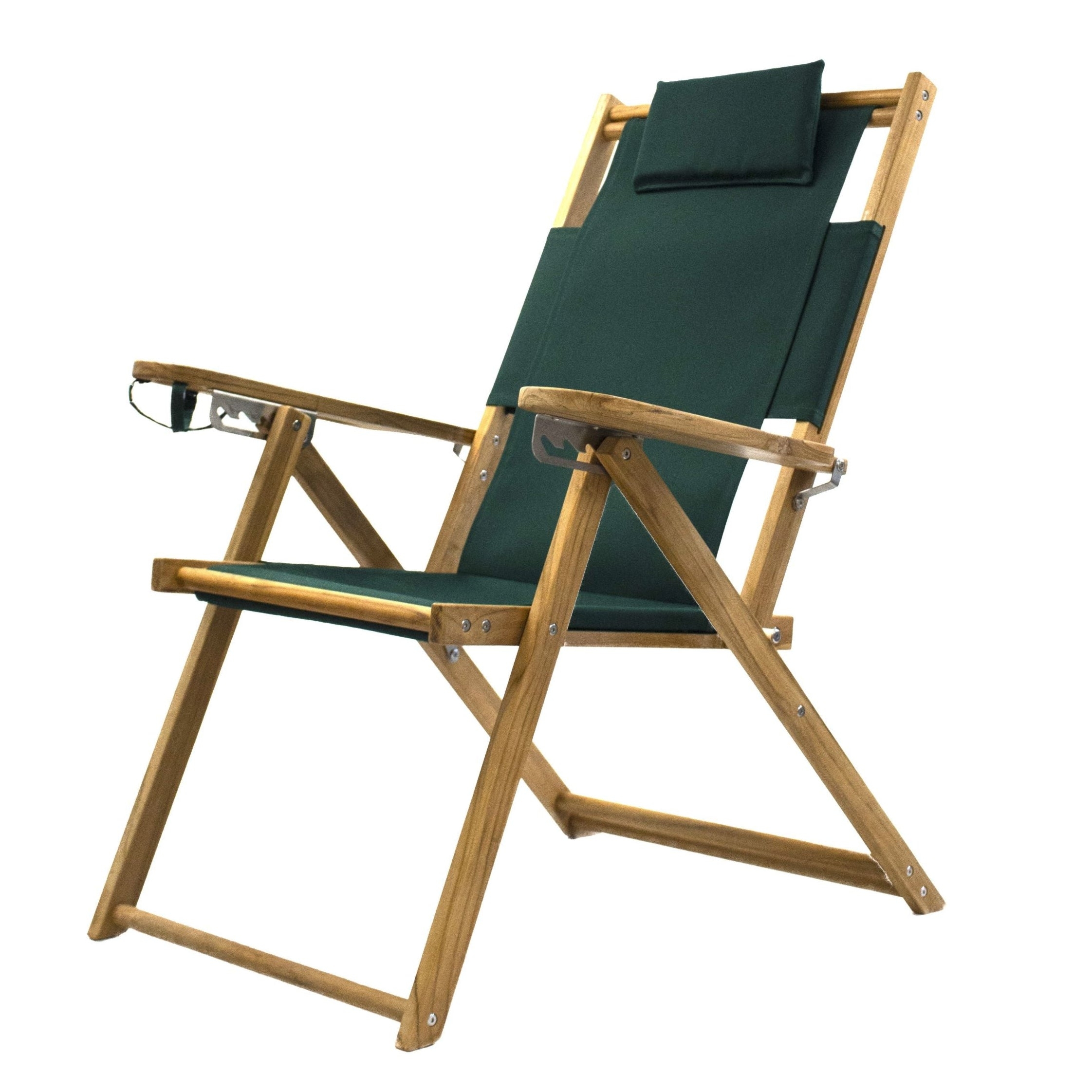 Folding Beach Chair in Forest Green and Teak Folding Chair