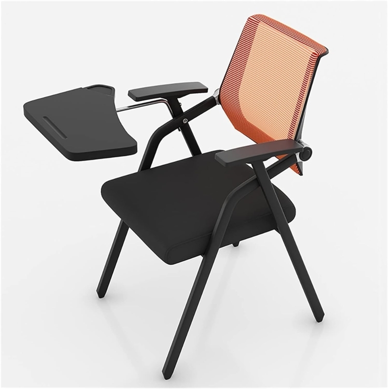Folding Desk Chair with Orange Mesh Back and Groove