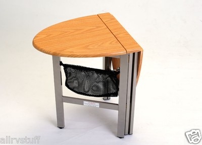 Folding Side Table: Mesh Storage Pocket Oak Folding Table