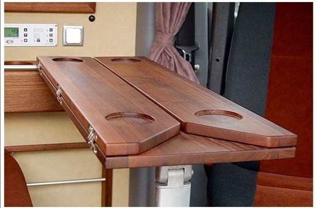 Folding Table: Walnut Angled Corners Tri-Fold Camper Table