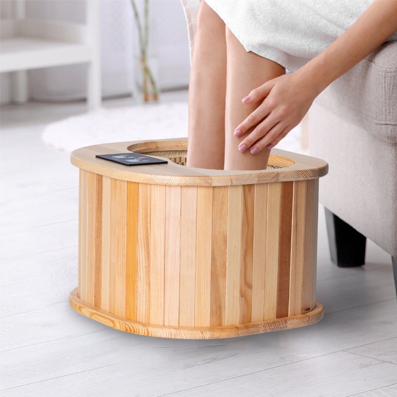 Foot Sauna: Vertical Slat Exterior Wooden Drum Design