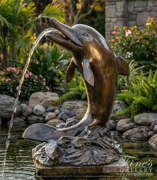 Fountain: Aged Bronze Brown Leaping Pond Animal Water Feature
