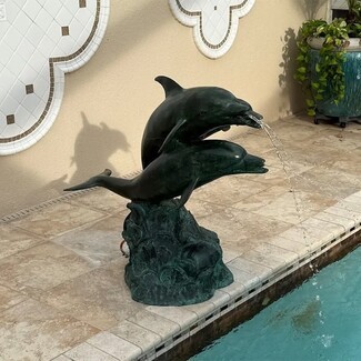 Fountain Sculpture: Verdigris Spouting Dolphin Mouth Accent