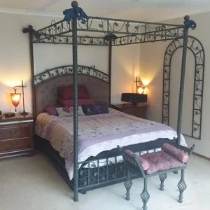 Four Poster Bed: Vine Leaf Bed Frame in Wrought Iron